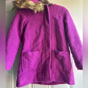 Chic Kids' Purple Pea Coat with Faux Fur Trim